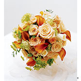 Sweet Peach Rose & Calla Lily Bridesmaid Bouquet.