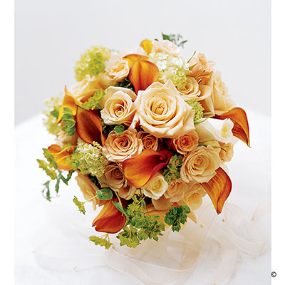 Sweet Peach Rose & Calla Lily Bridal Bouquet.