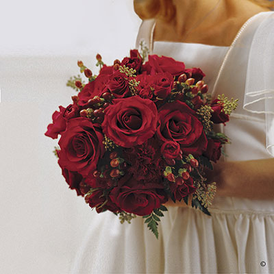 Large Scarlet Rose & Berry Bridal Bouquet.