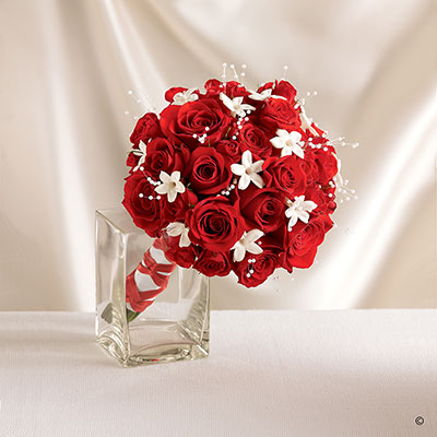 Dazzling Red Rose & Stephanotis Scented Bridesmaid Bouquet.